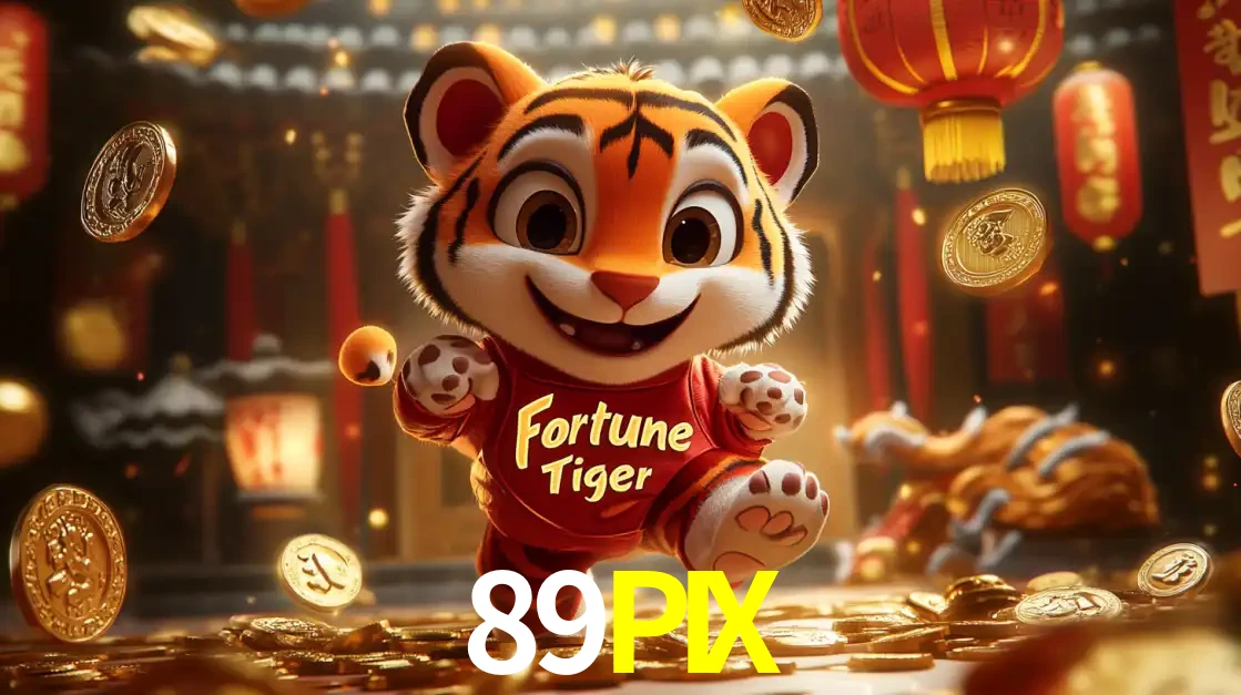 O alegre personagem do Fortune Tiger correndo sobre um caminho de moedas de ouro, simbolizando os grandes prêmios e a diversão do popular jogo de slot do 89PIX.